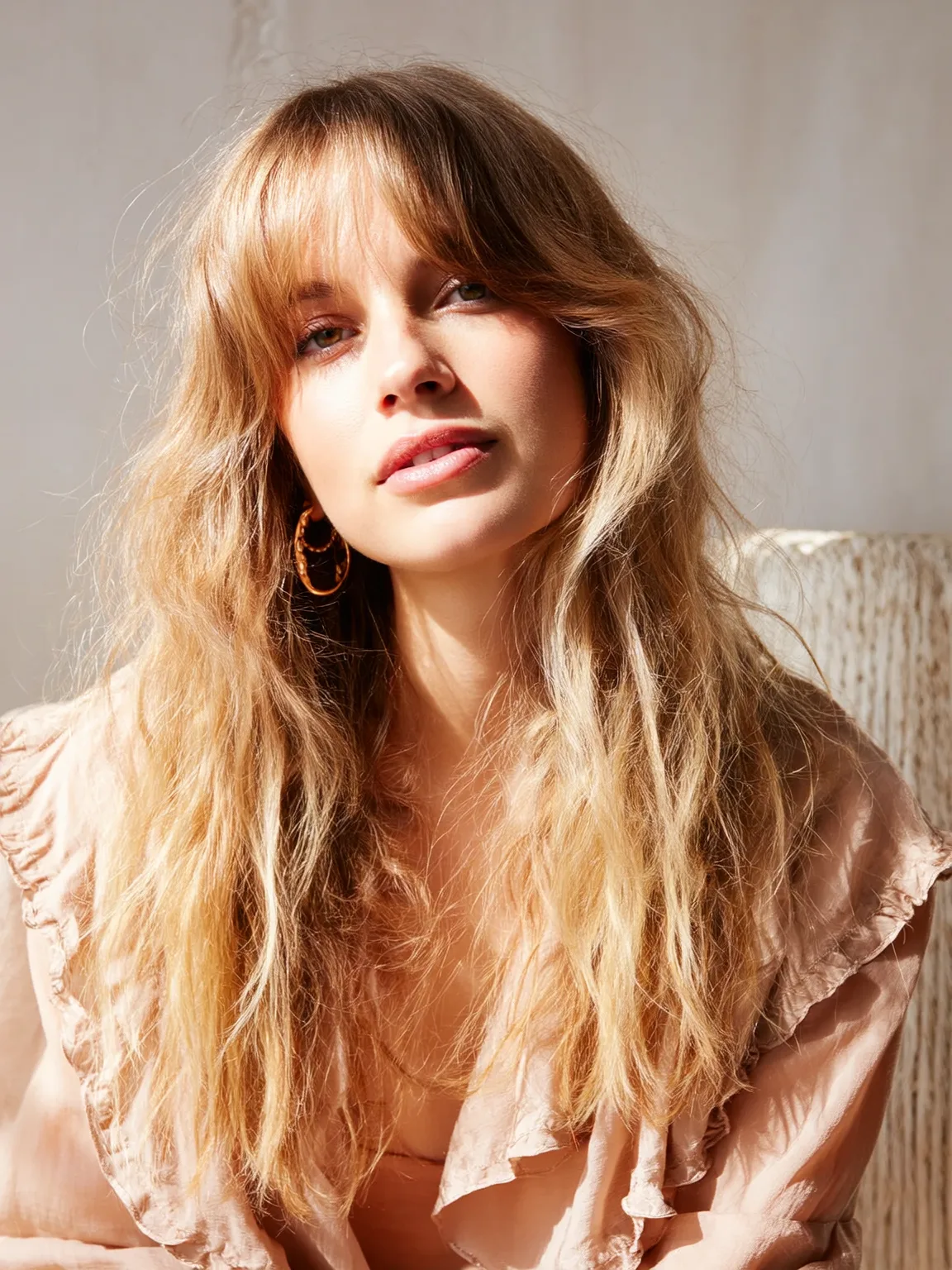 Sandy Blonde Layers with Sun-Kissed Highlights and Volume